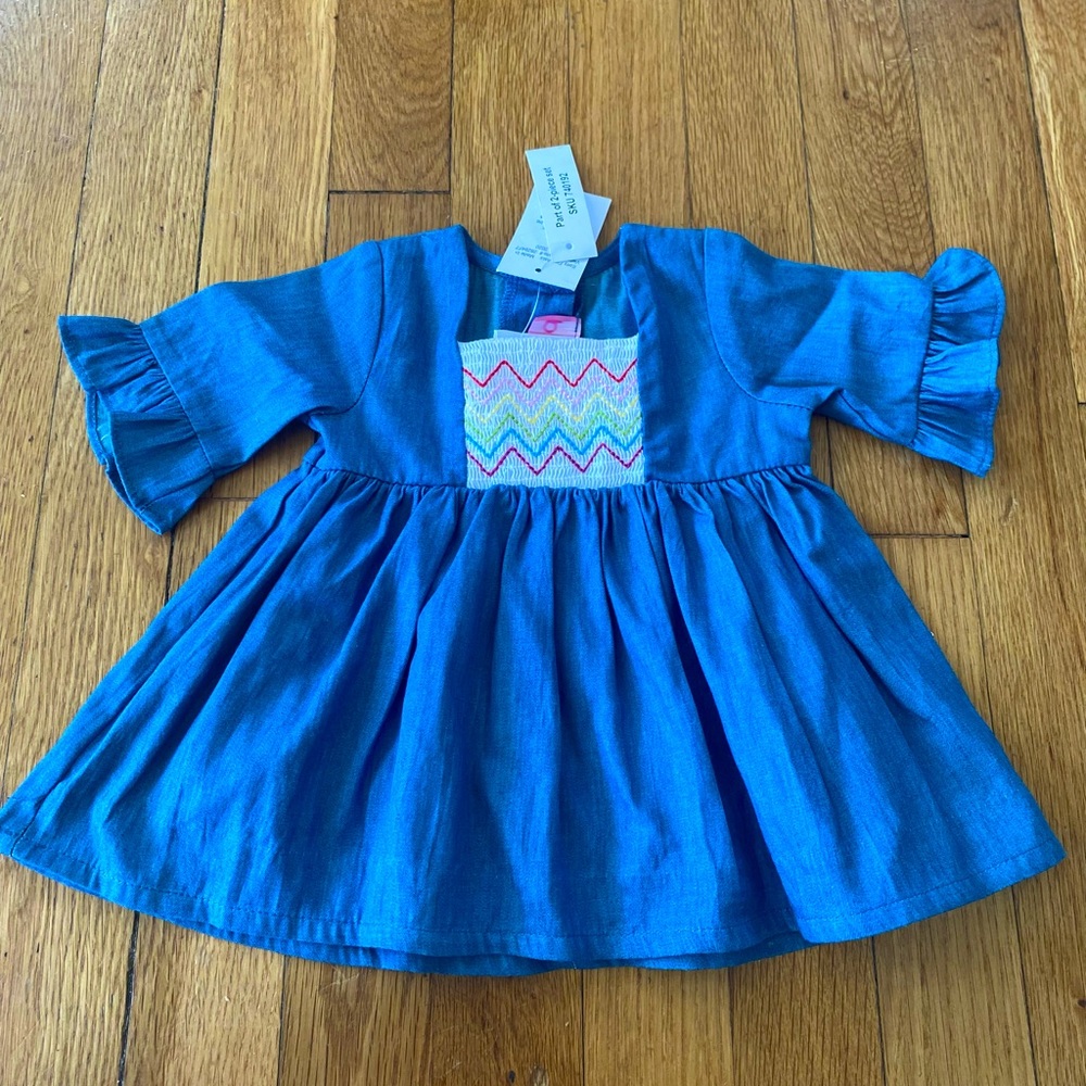 Baby girl 6 month embroidered and jean dress. Comes with pink bloomers